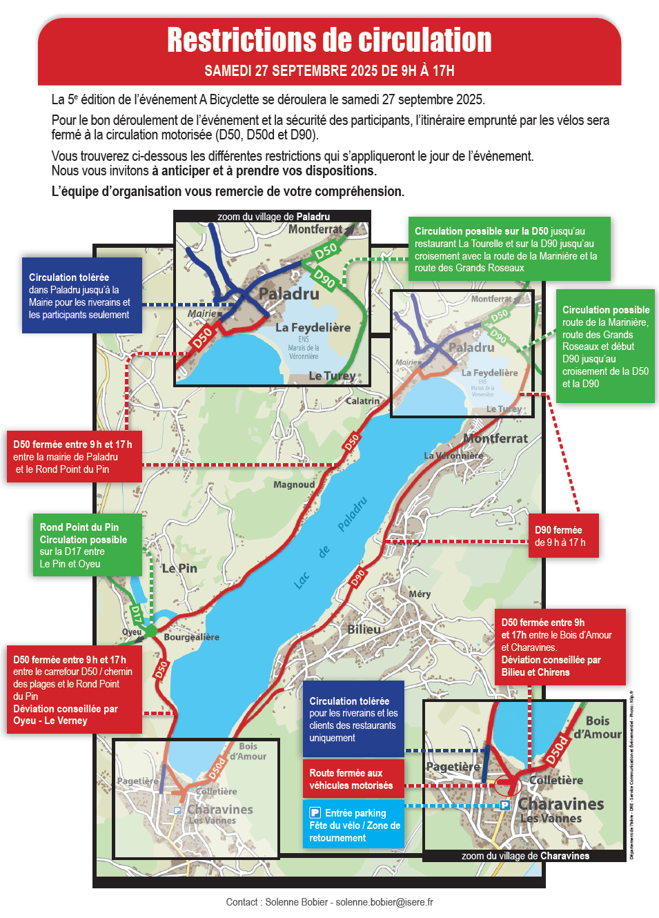 Plan de circulation tour du lac de paladru à bicyclette 27 septembre 2025