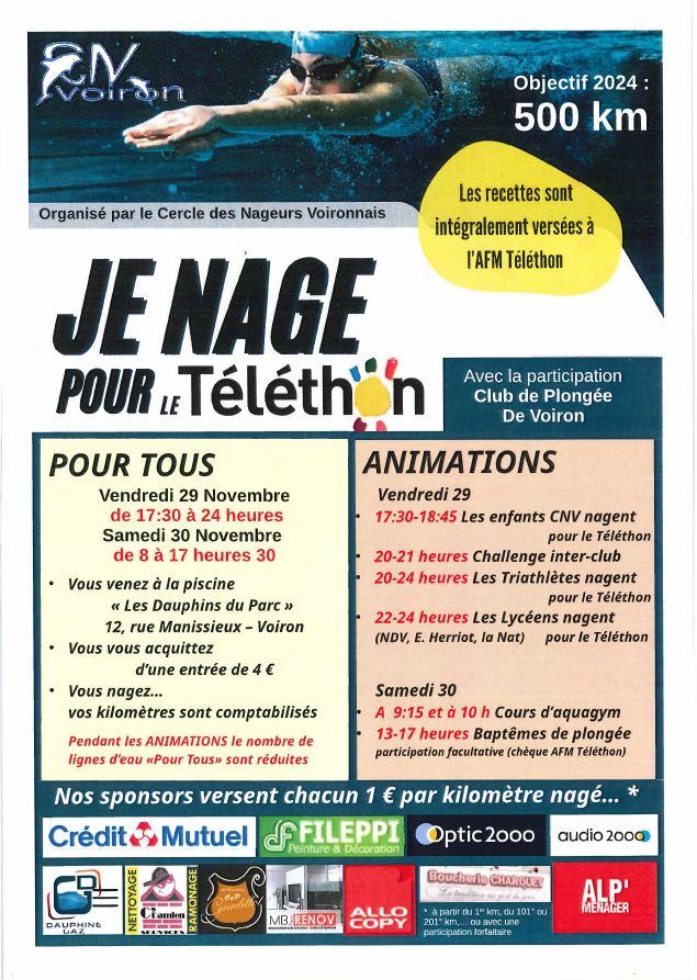 Je nage pour le Téléthon Du 29 au 30 nov 2024